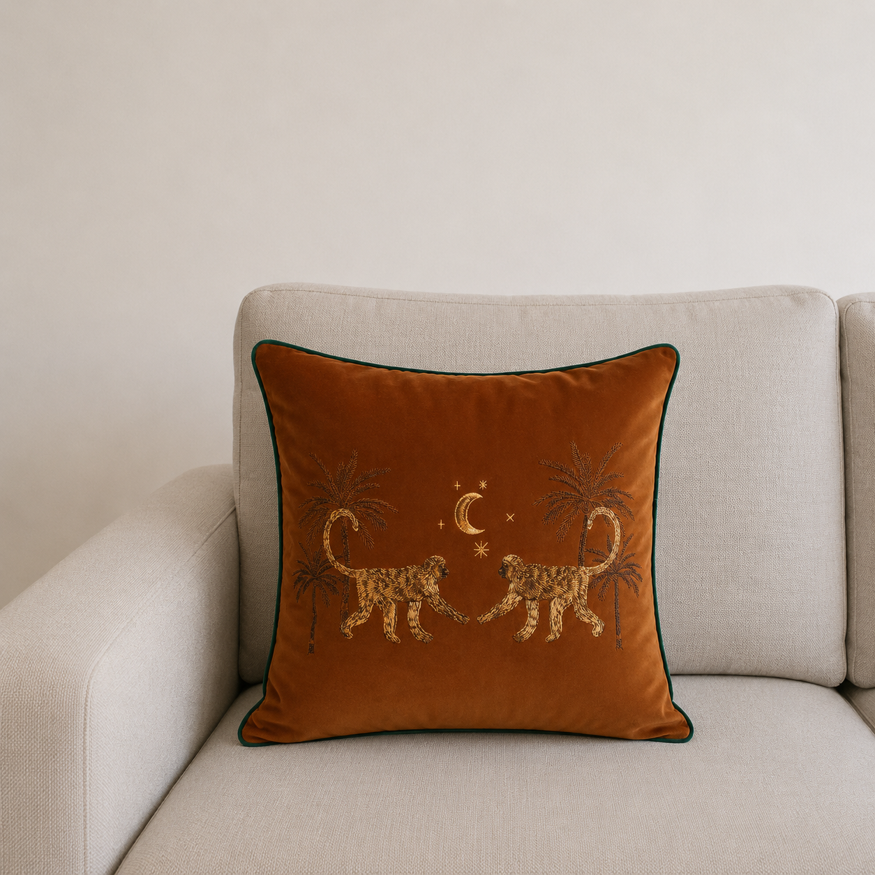 Seroise Monkey Palm Cushion - Fluweel Sierkussen met Apen