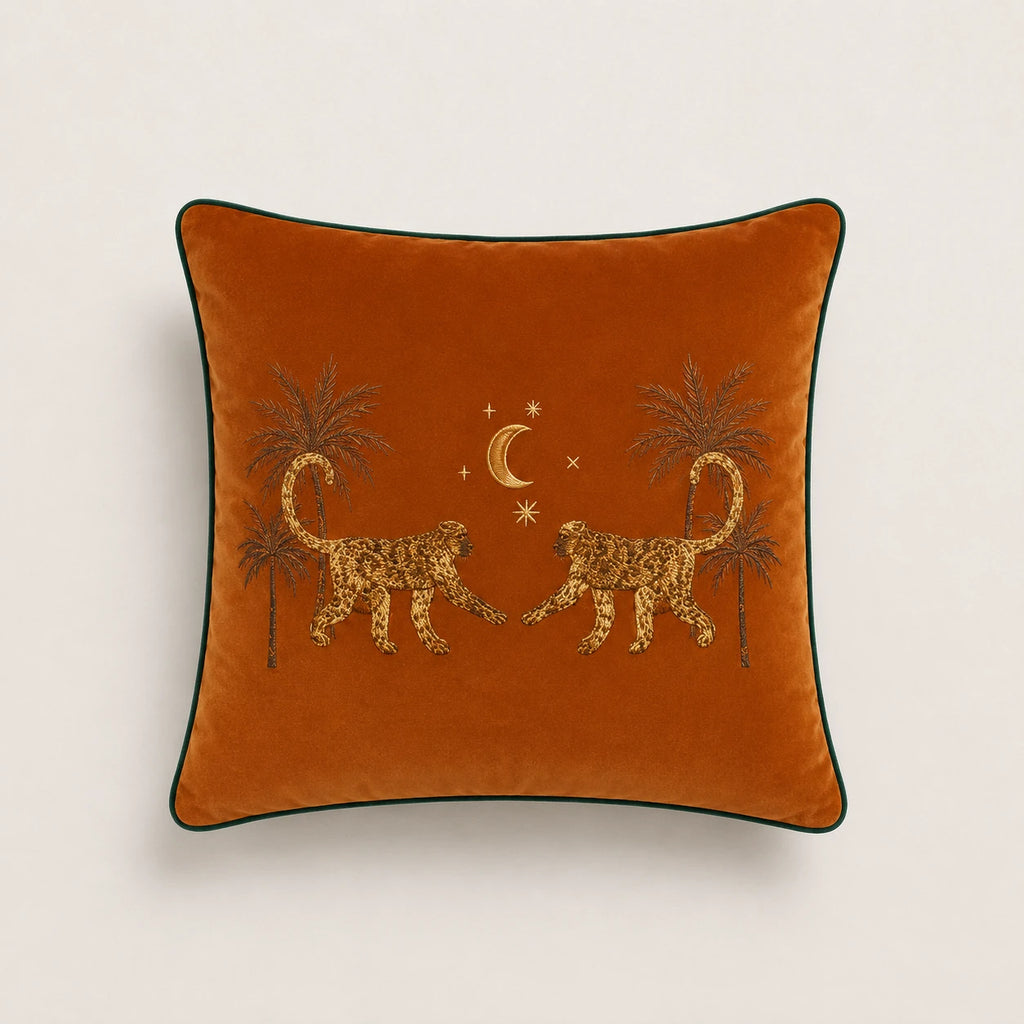 Seroise Monkey Palm Cushion - Fluweel Sierkussen met Apen