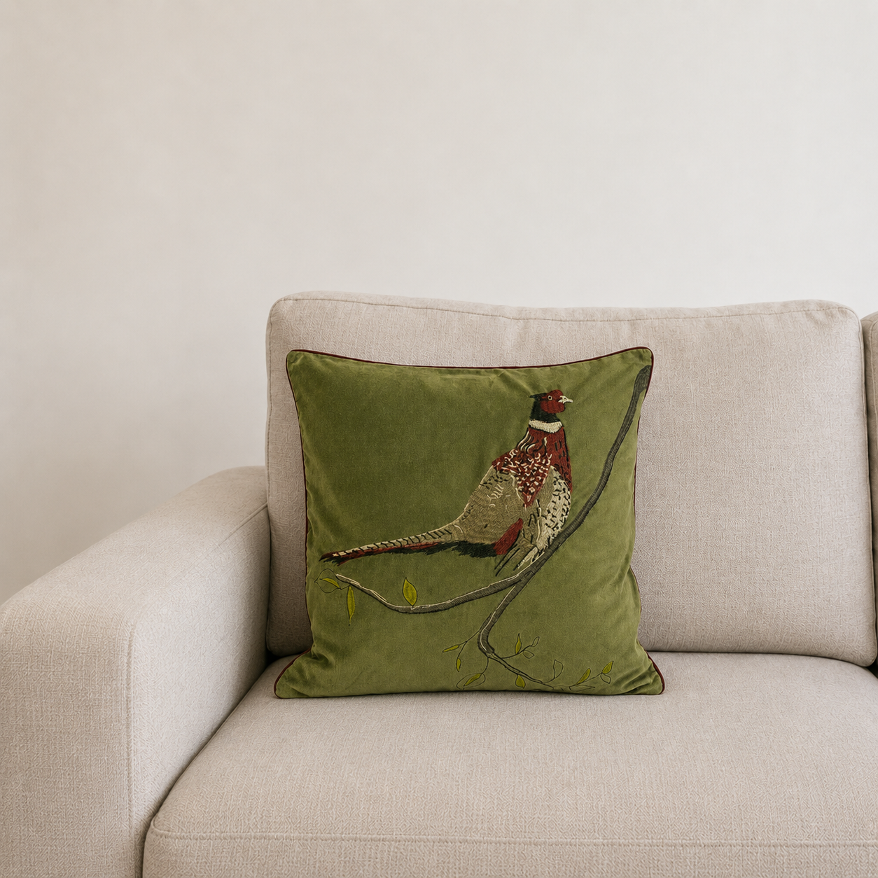 Seroise Velvet Pheasant Cushion - Fluweel Sierkussen met Fazant