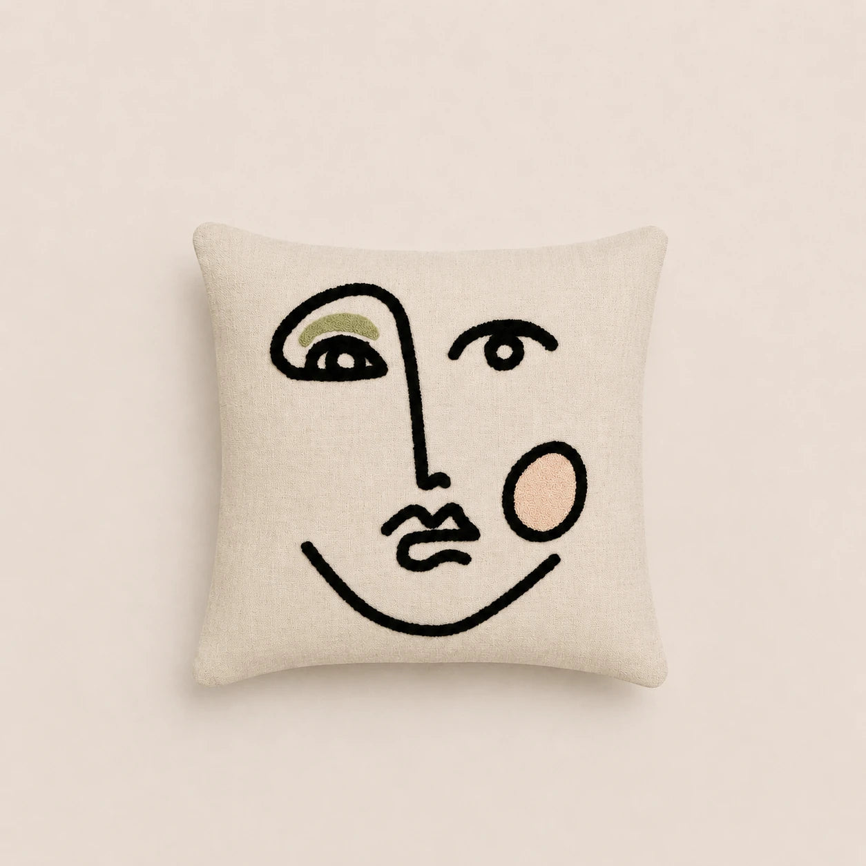 Seroise Abstract Face Cushion - Artistiek Sierkussen Crème
