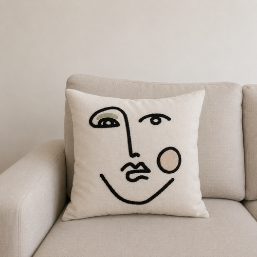 Seroise Abstract Face Cushion - Artistiek Sierkussen Crème