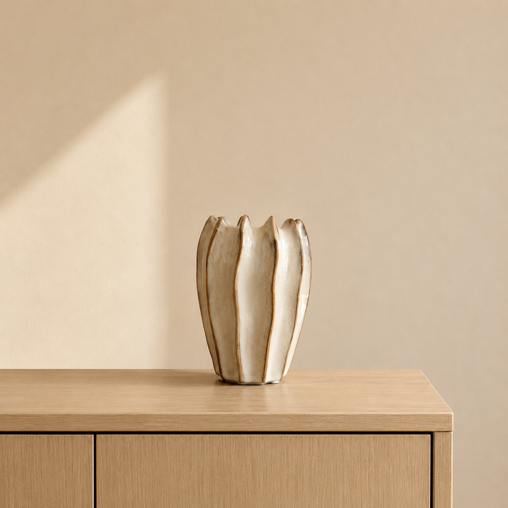 Seroise Ripple Form Vase - Keramieken Design Vaas Crème